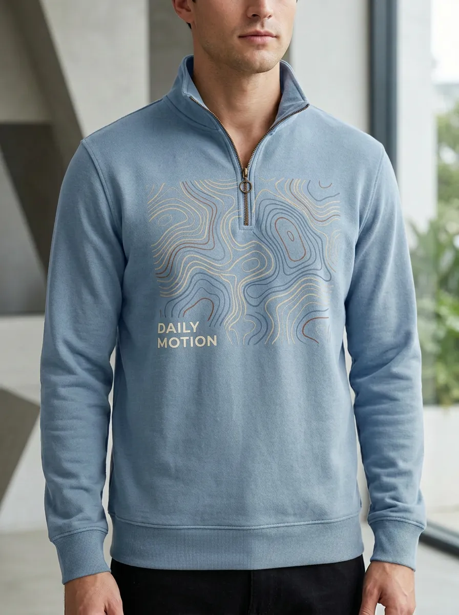 Casual Half-Zip Topographic Men's Half-Zip Sweatshirt