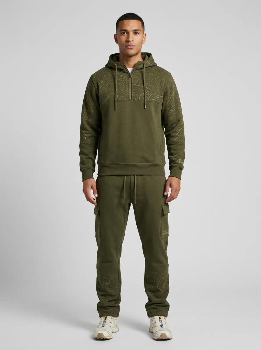 Men's Everyday Topographic Pattern Print Jogger Set