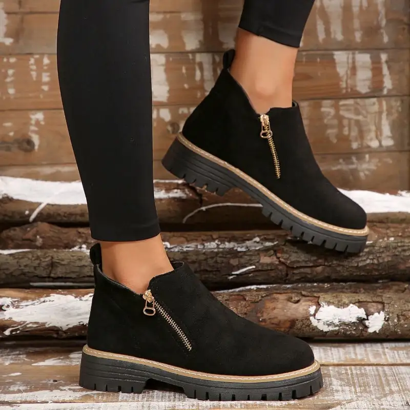 Pull On Buckle Strap Ankle Boots