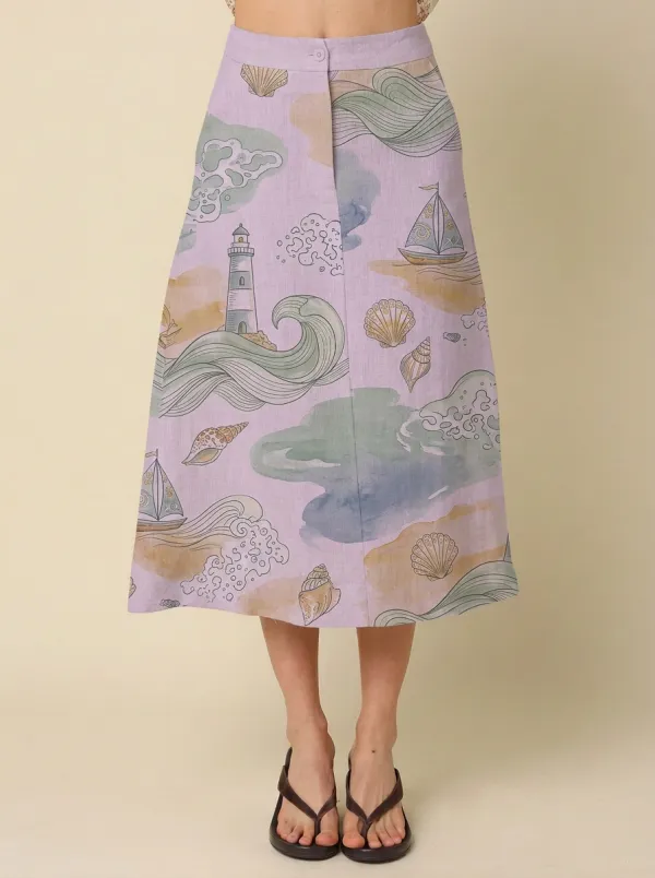Women's Nautical Ocean Lover Lighthouse Sailboat Seashell Printed Skirt