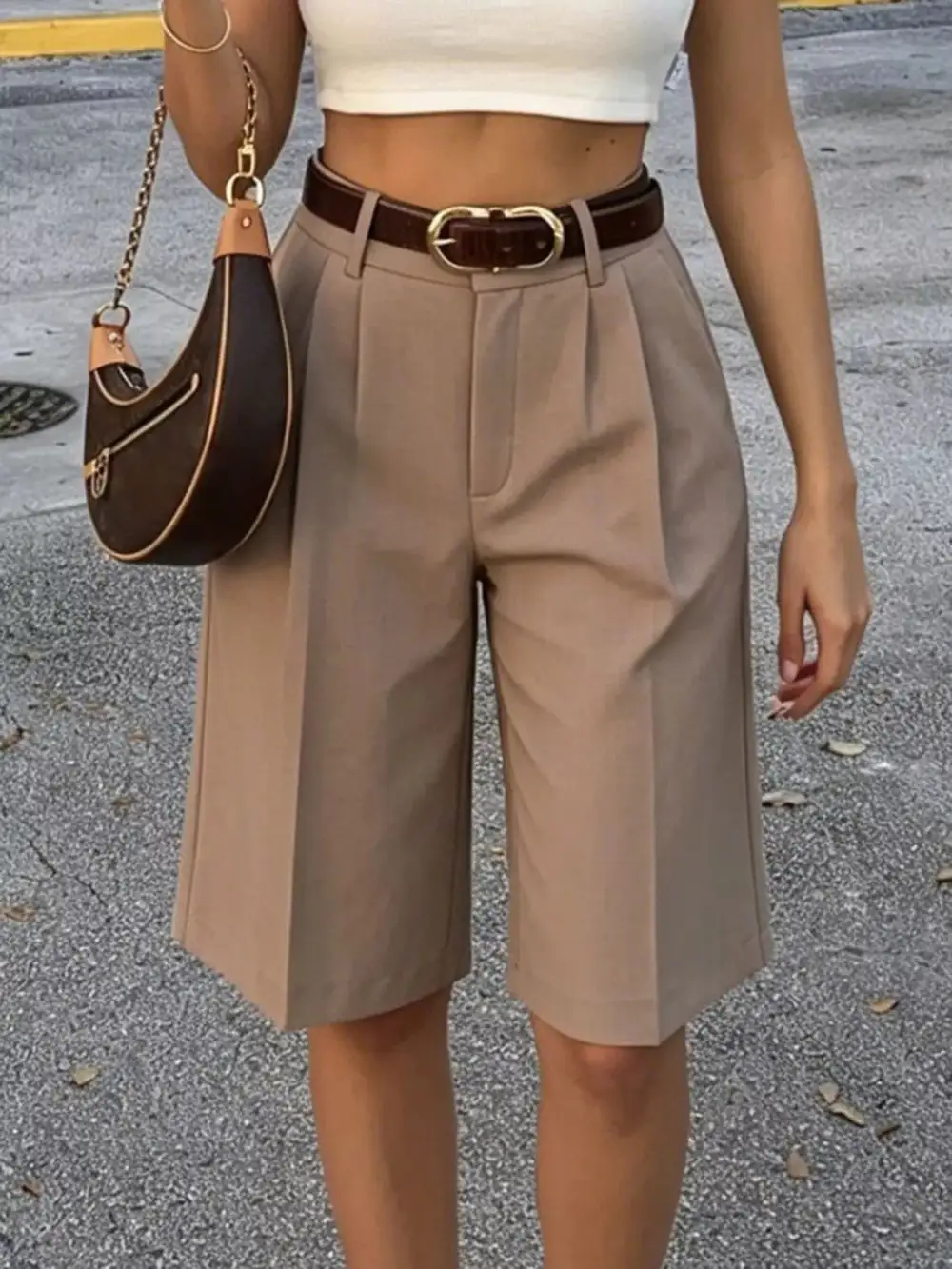 Refined High-Waist Pleated Casual Shorts