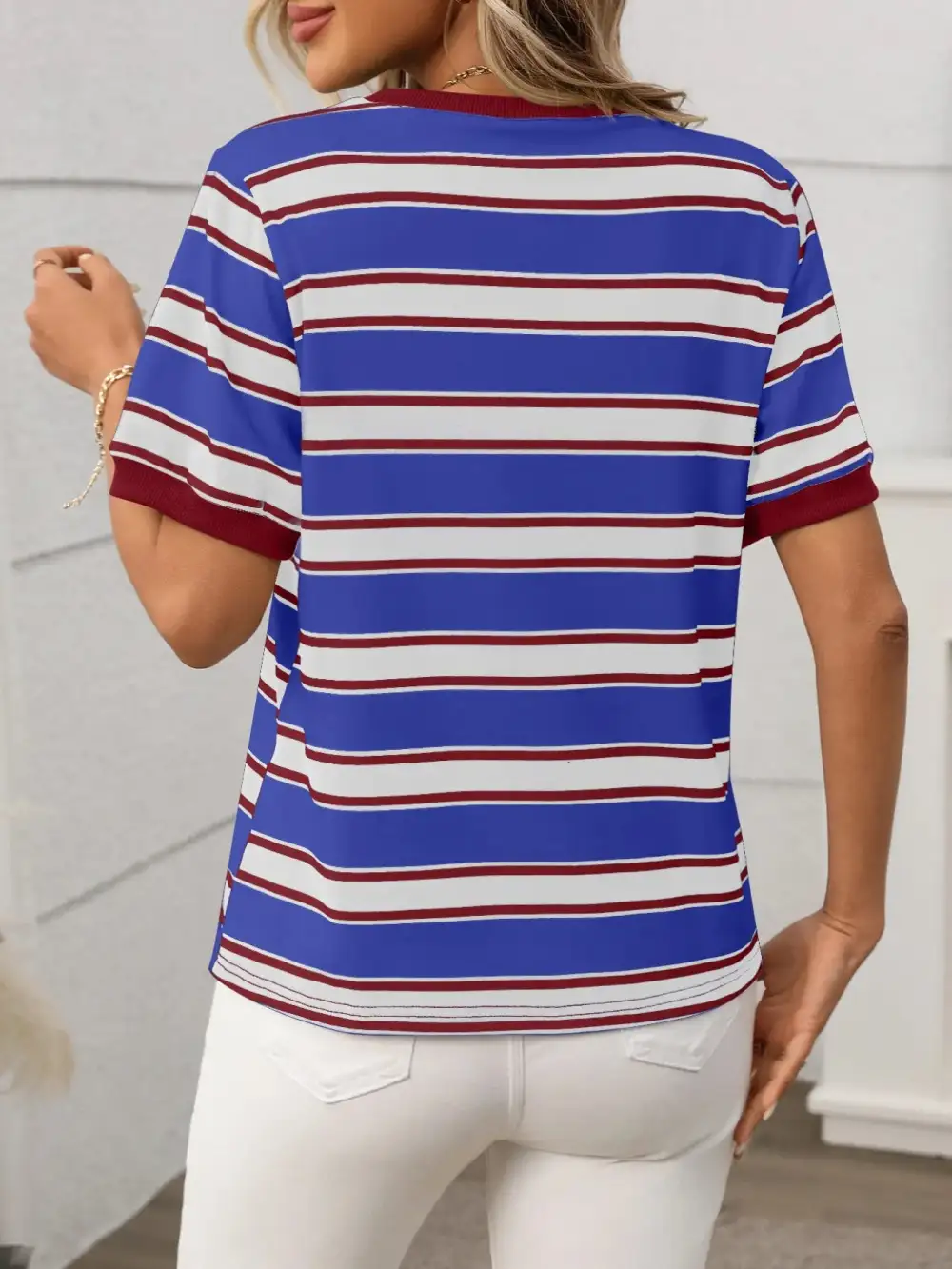 Crew-Neck Collared Short-Sleeve Contrast T-Shirt