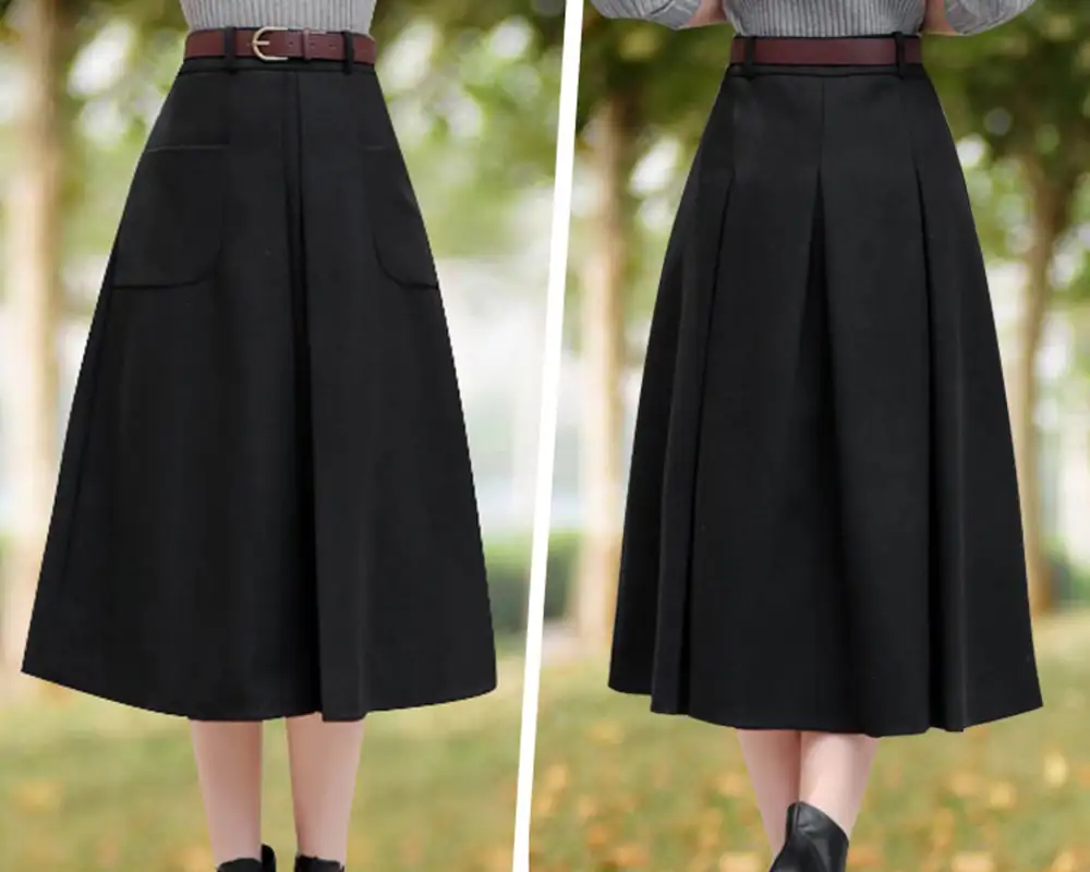 Everyday Pleated Wool A Line Maxi Skirt