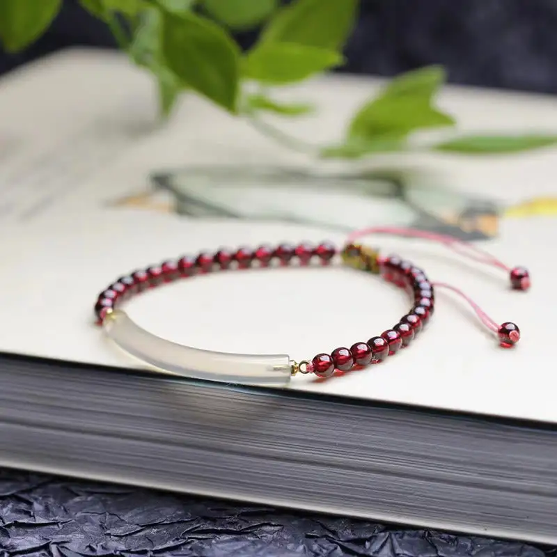 Garnet Agate Half Bangle Bracelet