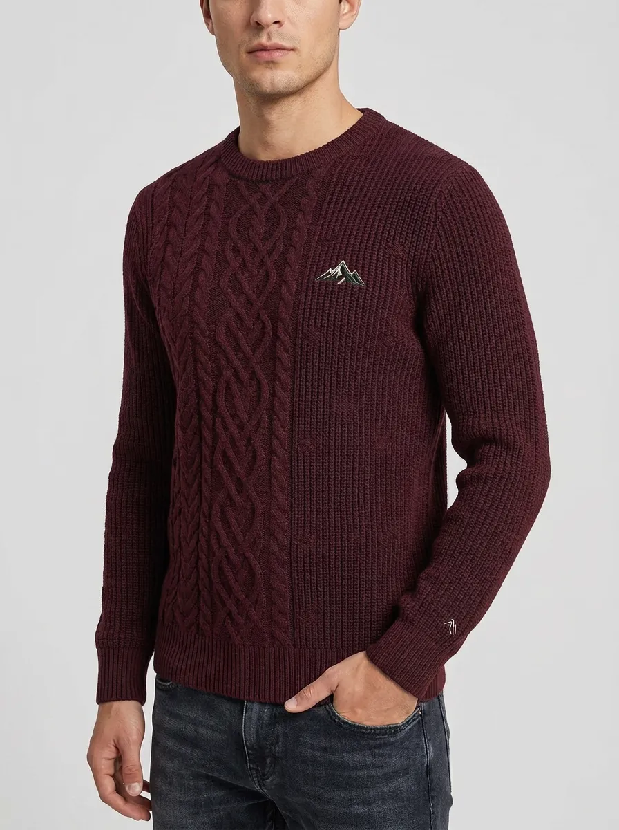 Men's Navy Outdoor Mountain Embroidered Knit Sweater