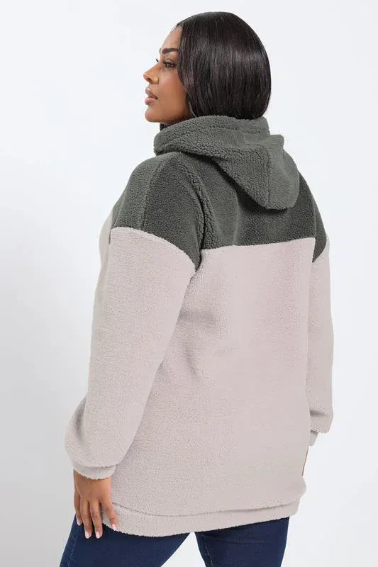 Grey & Purple Colourblock Teddy Fleece Hoodie