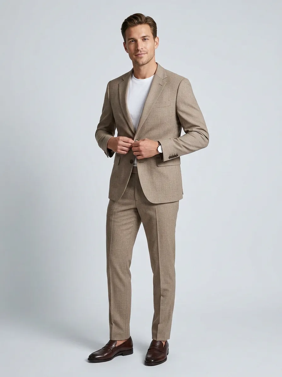 Notch-Lapel Two-Button Single-Breasted Micro-Check Men's Two-Piece Suit Set
