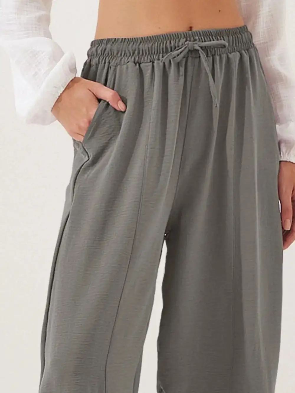 Full Size Drawstring Wide Leg Cropped Pants Plus Size