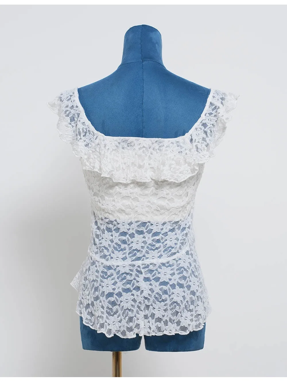 Boho Lace Ruffle Irregular Hem Front Tank Top