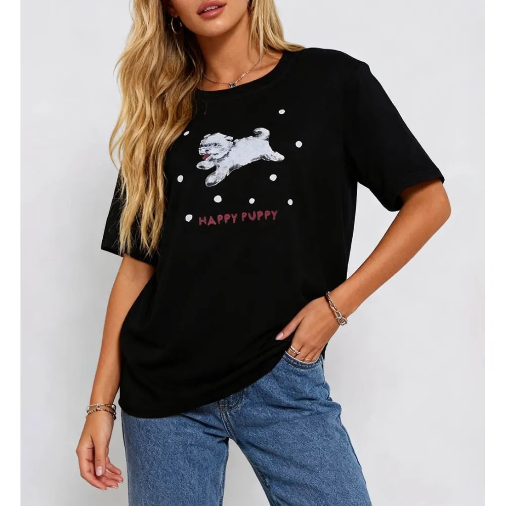 Cartoon Puppy Chic Pullover Short Sleeves T-shirt