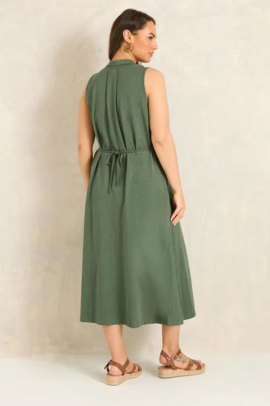 Khaki Green Henley Maxi Dress detail 2