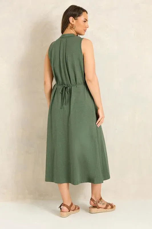 Khaki Green Henley Maxi Dress