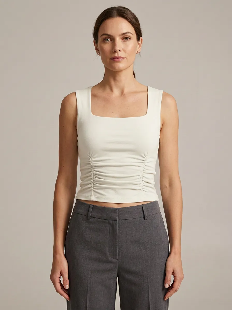 Sleek Square-Neck Side-Ruched Ruched Tank Top