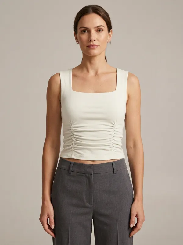 Sleek Square-Neck Side-Ruched Ruched Tank Top
