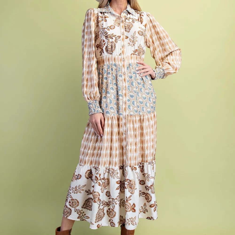 Floral Smocked Tiered Long Sleeve Dress