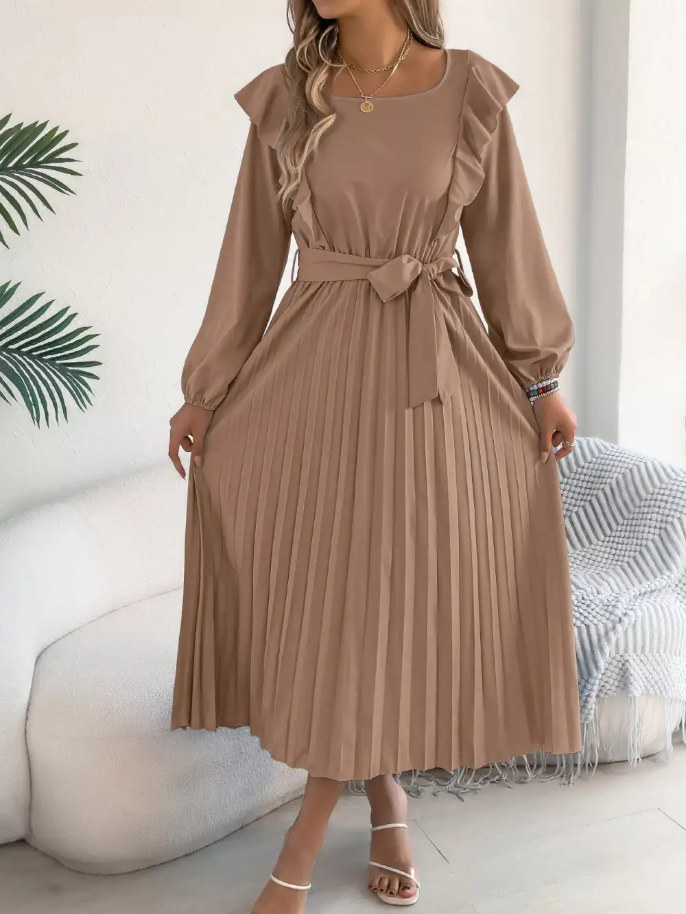 Ruffle Pleated Midi Dress
