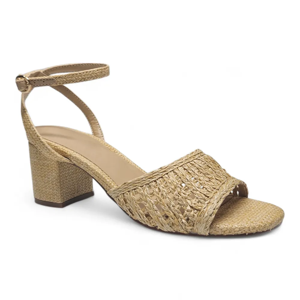 Headway Raffia Woven Band With Ankle Strap Heels