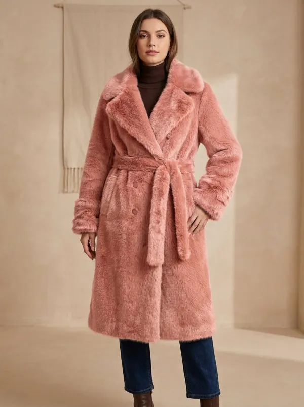 Warm Faux Fur Belted Coat