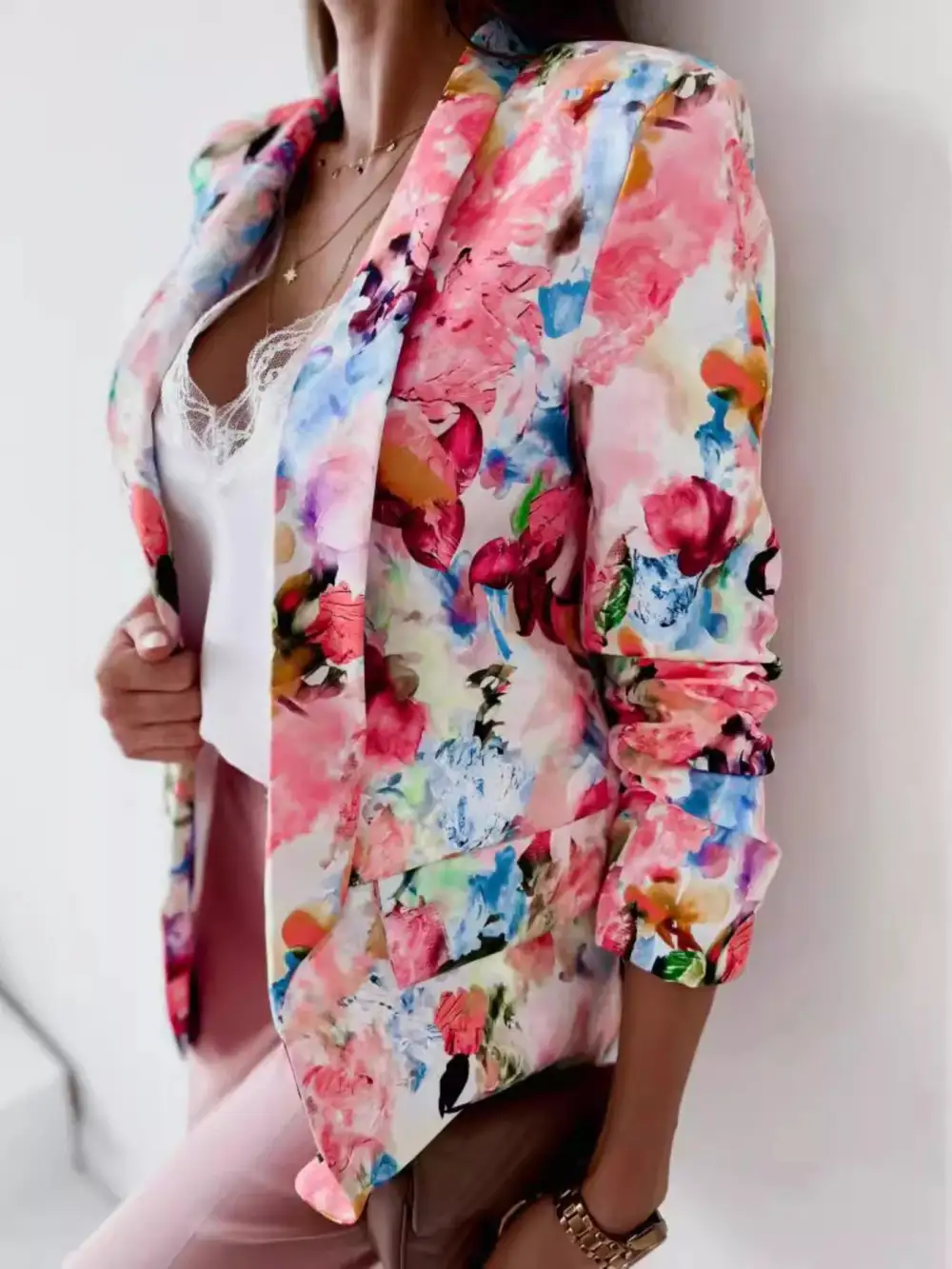 Open-Front Floral-Print Blazer