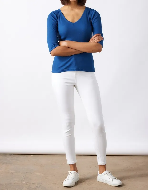 Cobalt Blue Ribbed V-Neck Tee