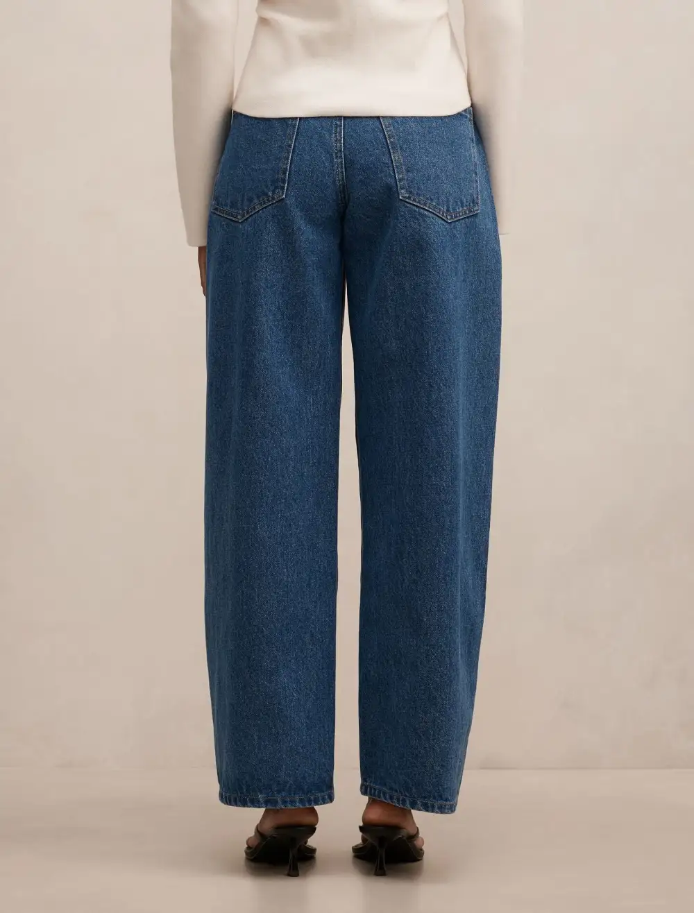 Blue Petite Mid-Rise Barrel Leg Jeans