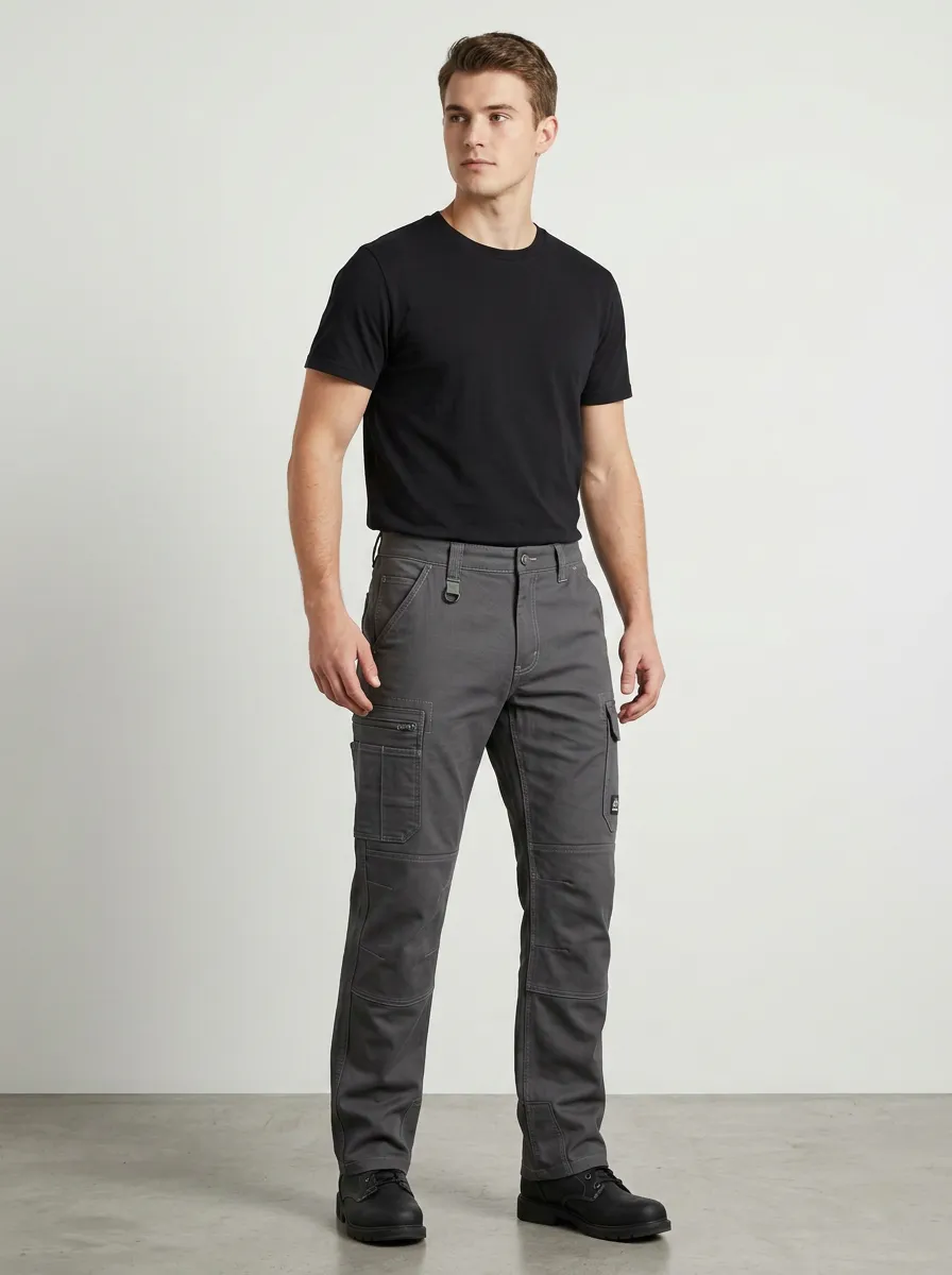 Men's Utility Workwear Multi-Pocket Grey Cargo Pants