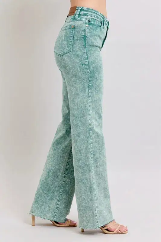 High Waist Garment Dyed Raw Hem Denim Jeans