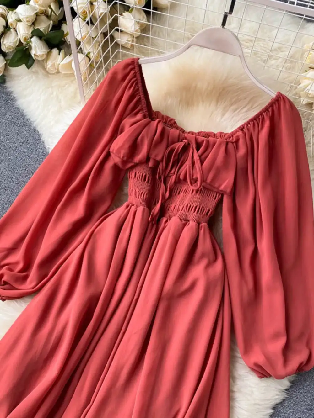 Square Neck Ruffle Dress Casual