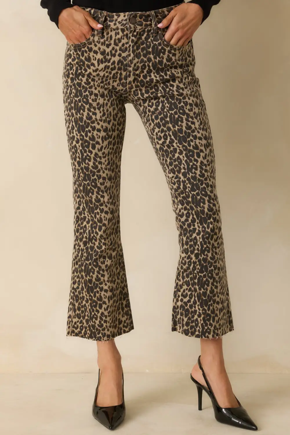 Timing Leopard Print Cropped Flare Jeans