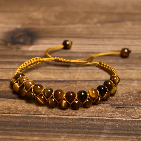 Natural Tiger Eye Cinnabar Hand Woven Double Bracelet