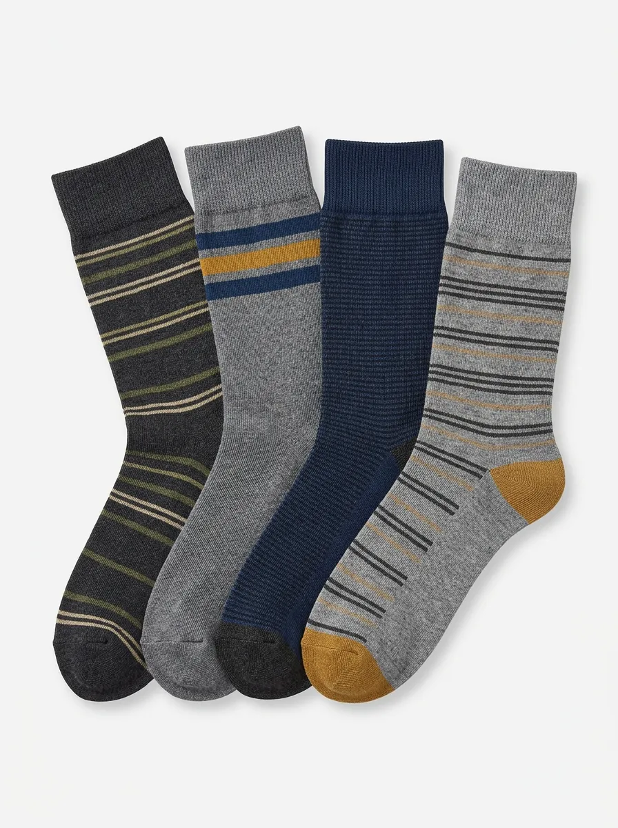 Striped Ribbed Texture Textured Crew Length Men's Crew Socks Four-Pair Pack