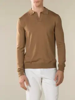 Polo Shirt Featuring Cashmere Merino Blend Buttonless Slim Fit Knit Construction