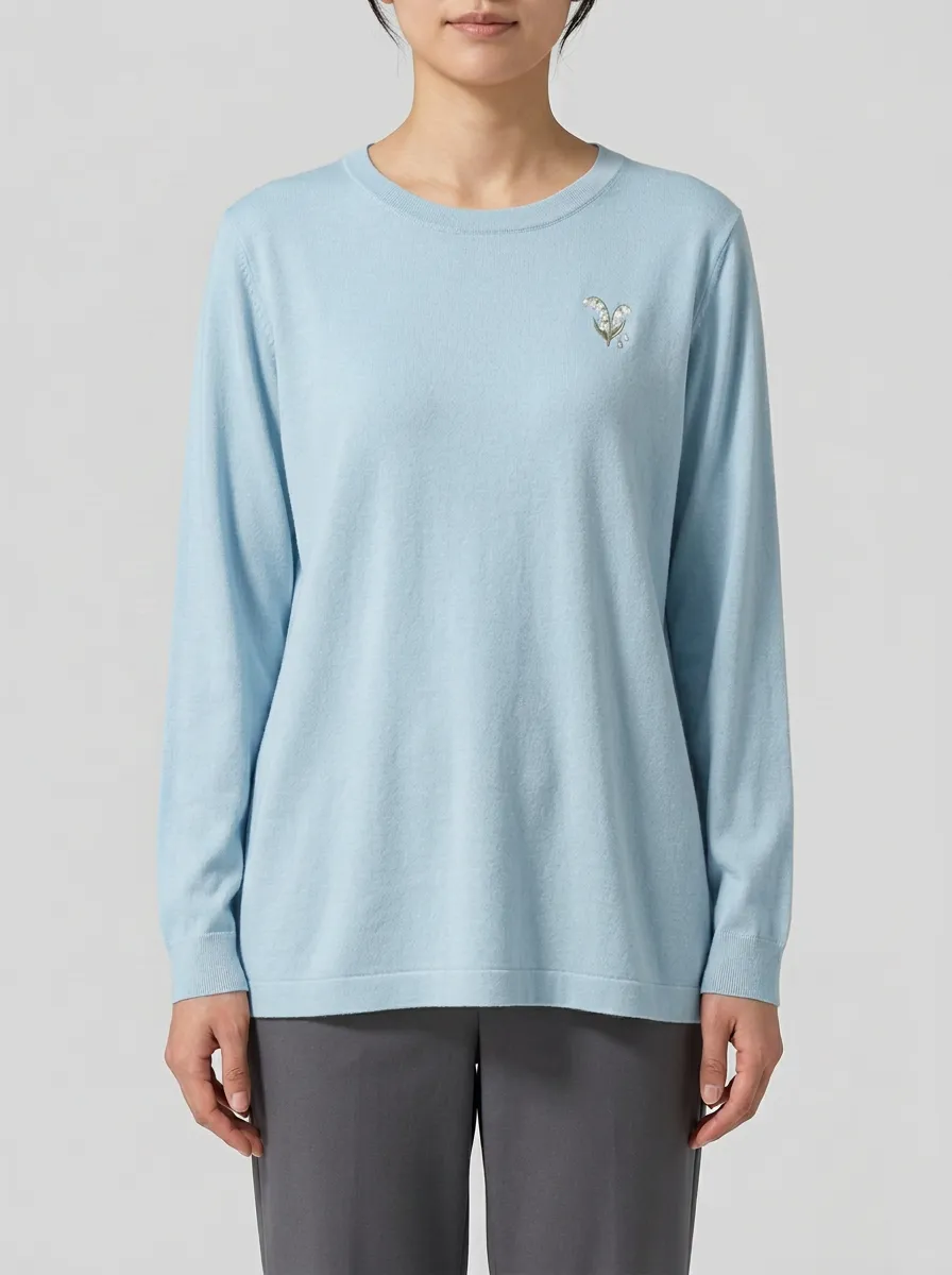 Women's Embroidered Crew-Neck Sweater