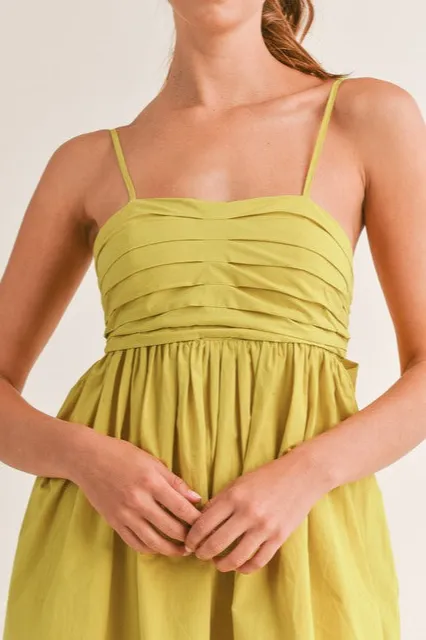 Kiwi Pleated Bow Tie Wrap Mini Dress