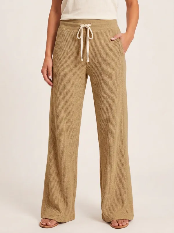 Women's Casual Lounge Waffle Knit Drawstring Wide Leg Pants
