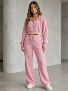 Women's Retro Inspired Sport Inspired Cropped Hooded Jacket and Flare Pants Active Set