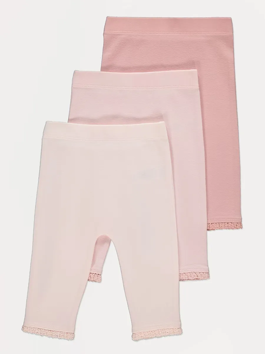 Pink Lace Trim Leggings 3 Pack