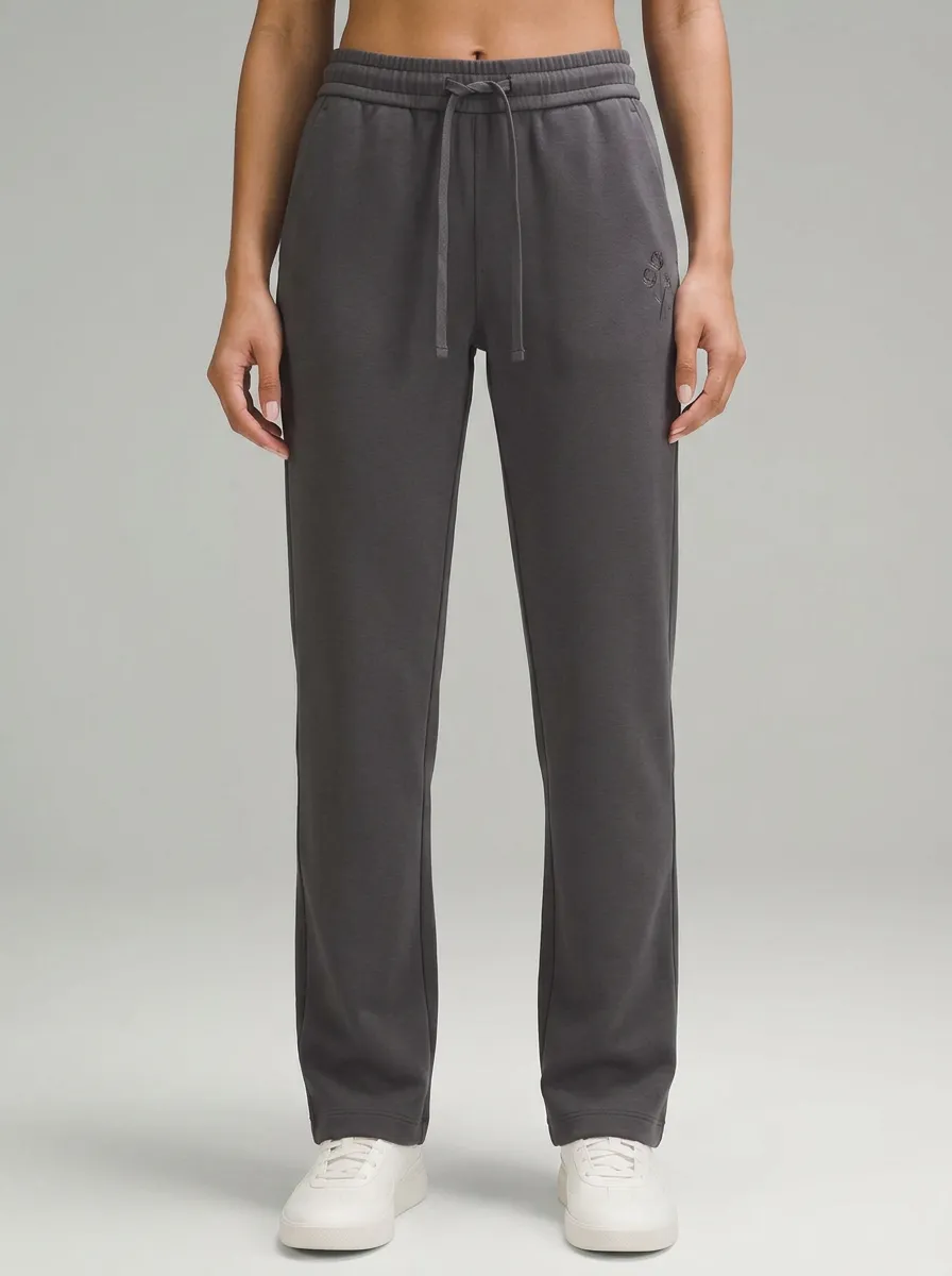 Women's Floral Minimalist Embroidered Mid-Rise Straight Leg Pants