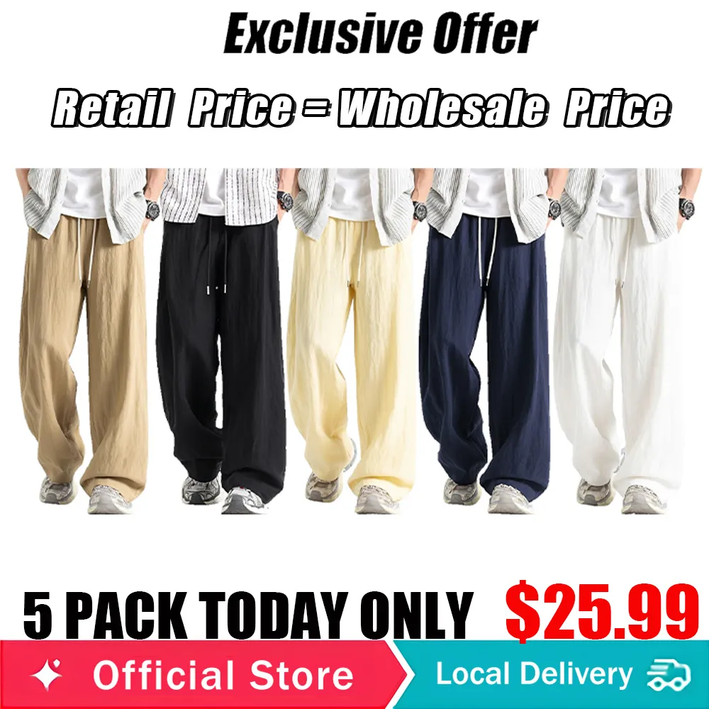 Men's Lightweight Tencel-Linen Summer Casual Trousers – Wide-Leg Straight-Cut Loose-Fit 
