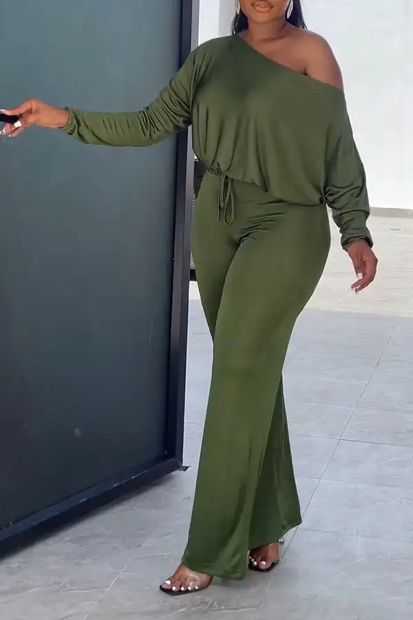 Drawstring Slash Neck Batwing Sleeve Jumpsuit