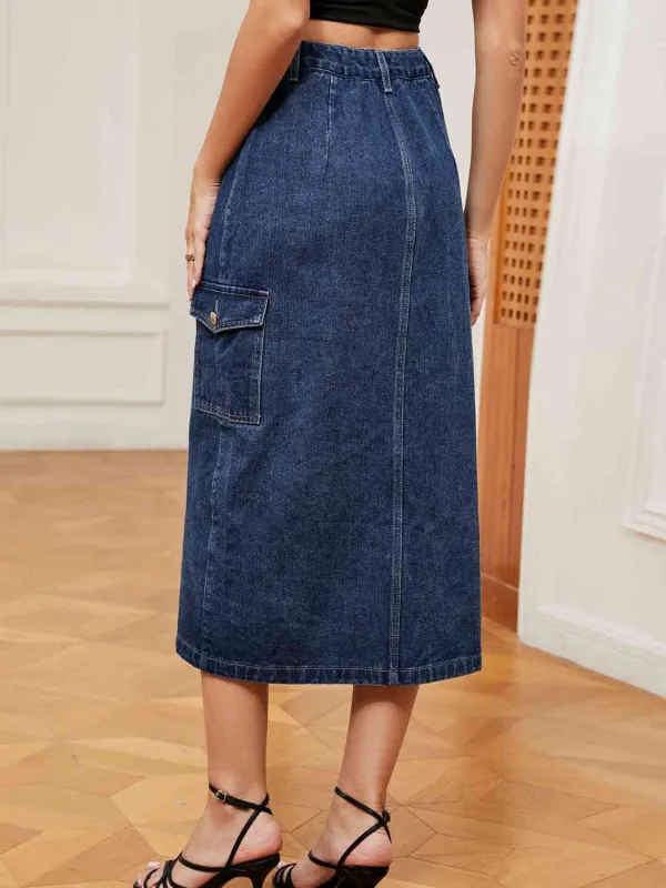 Simple Denim Button Front Skirt