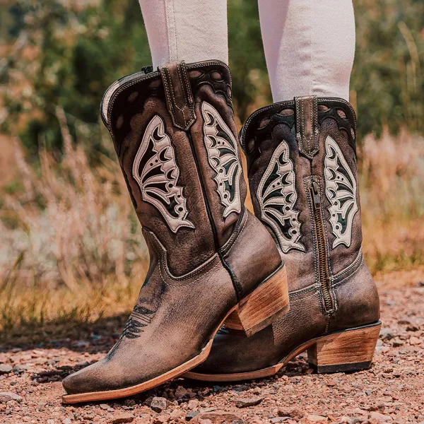 Faux-Leather Distressed Zip-Up Snip-Toe Mid-Calf Boots