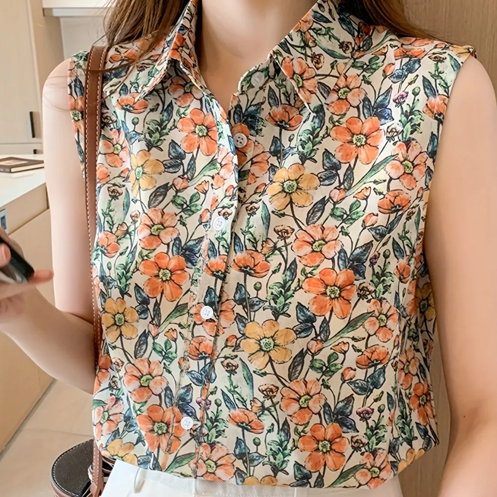 Floral Top With Sleeveless