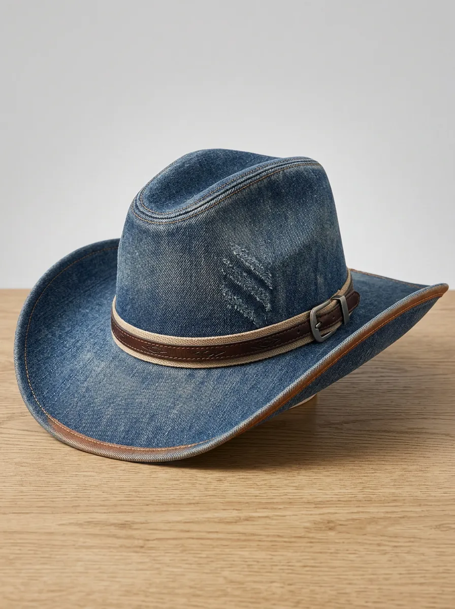 Refined Leather Look Curved Brim Weathered Look Men's Cowboy Hat