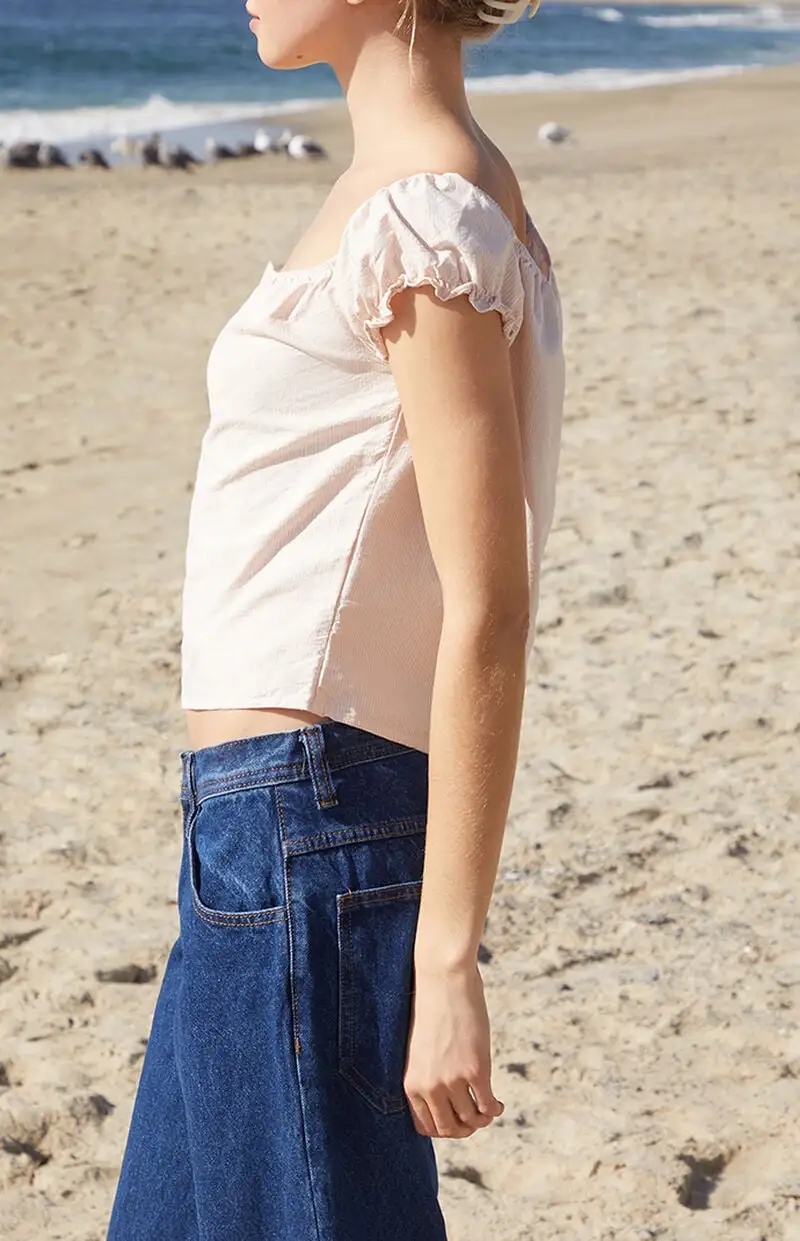John Galt Pink Striped Clarisse Off-The-Shoulder Top