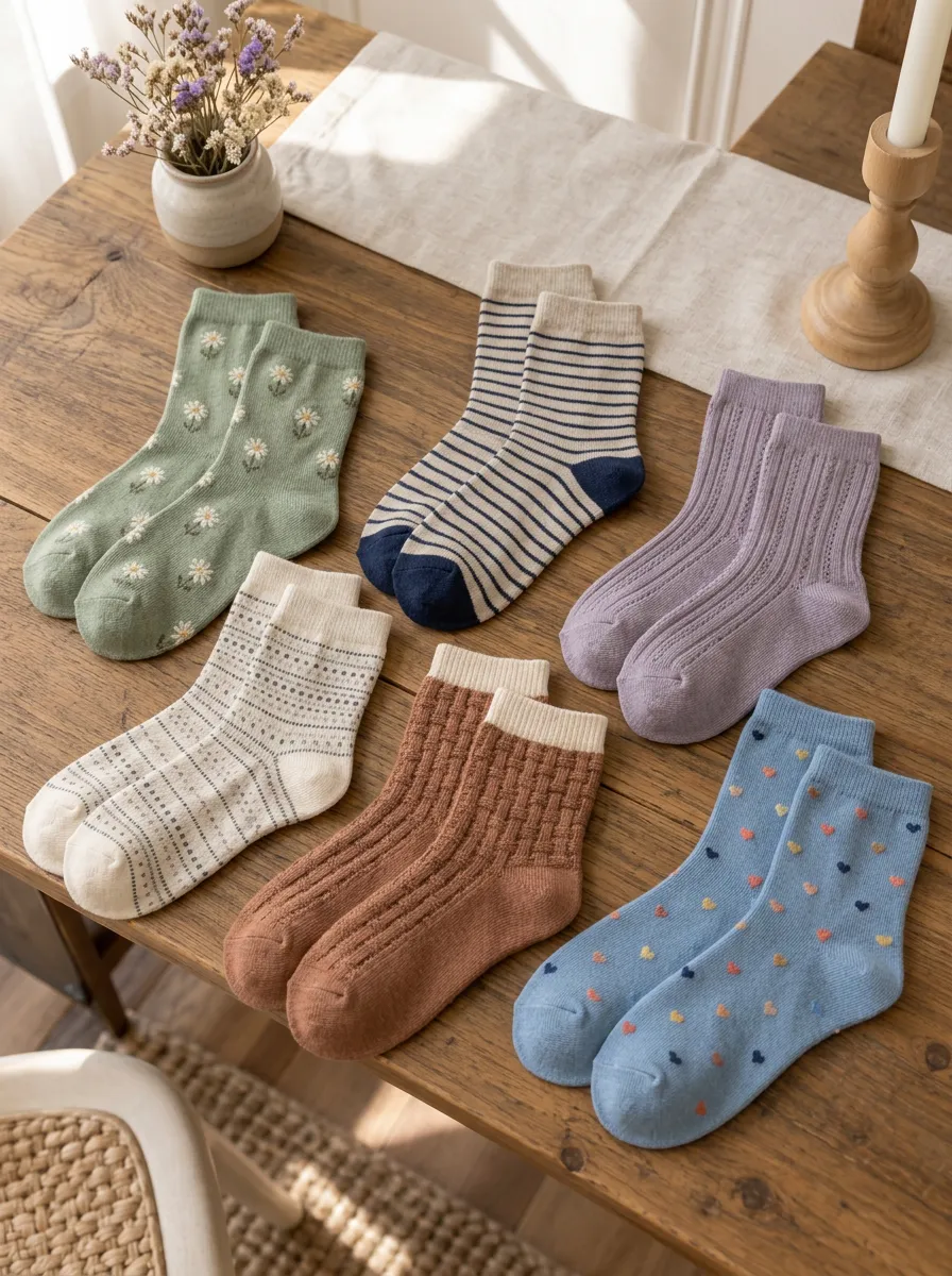 Women's Vintage Floral Striped Heart Heritage Motif Collection Socks Set