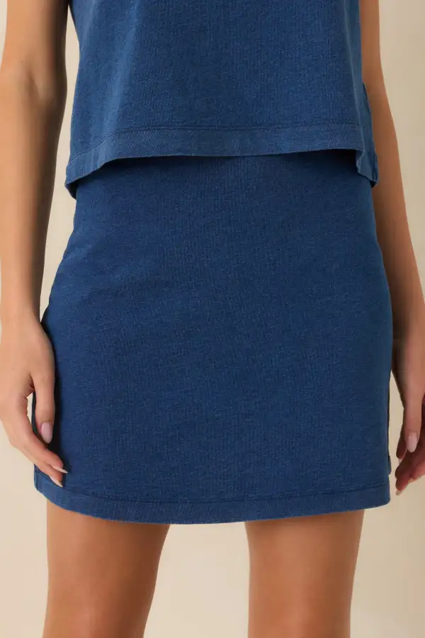 Indigo Cotton Jersey Mini Skirt
