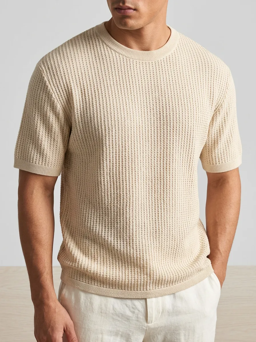 Men's Relaxed Lightweight-Look Waffle Knit T-Shirt