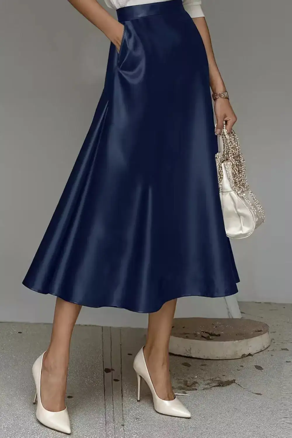 Everyday Satin A-line Midi Skirt