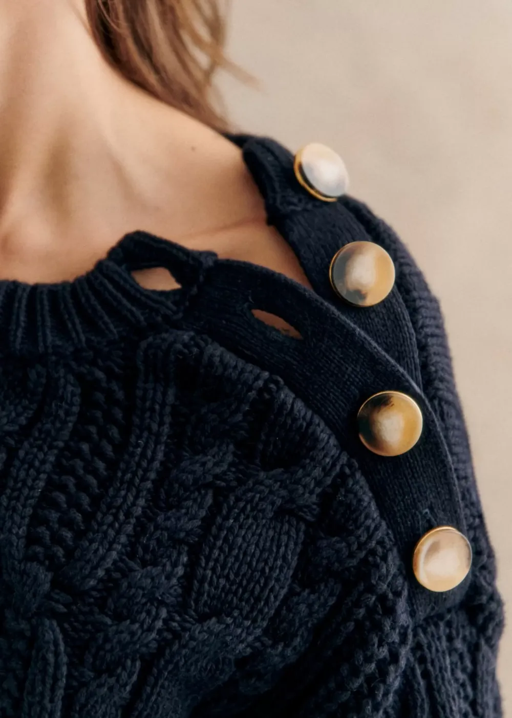 Button Detail Navy Chunky Sweater